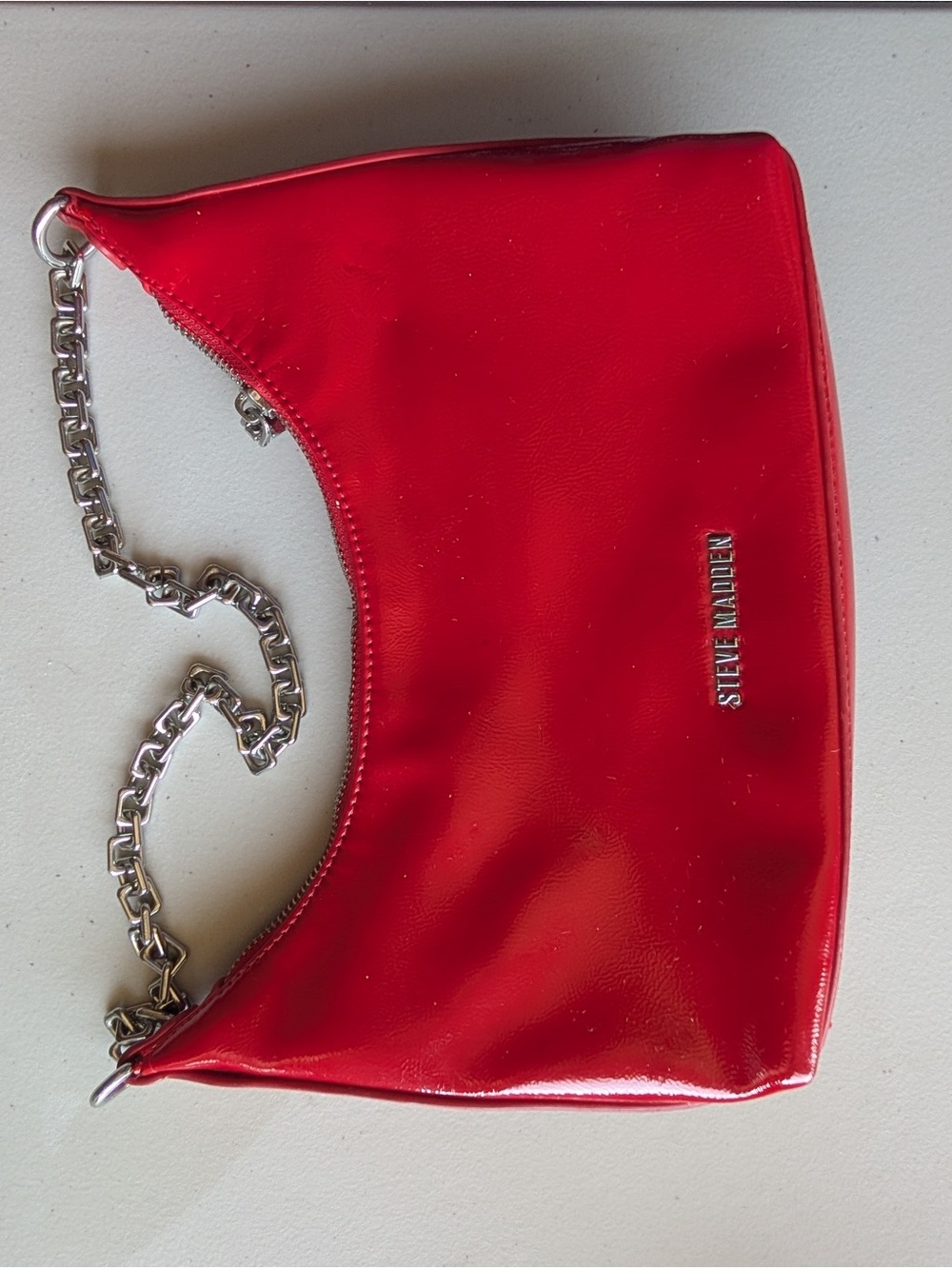 Steve Madden Patent Red Wristlet with Silver Hardware